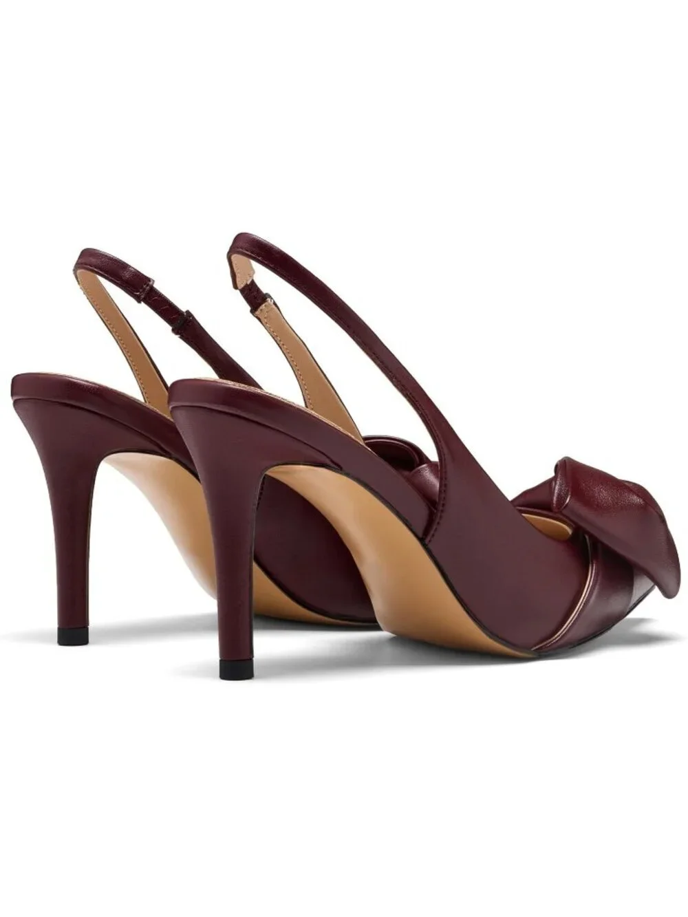 Women's Pu Wine Red Slingback Heels with Bow Pointed Toe Pumps Dress Shoes